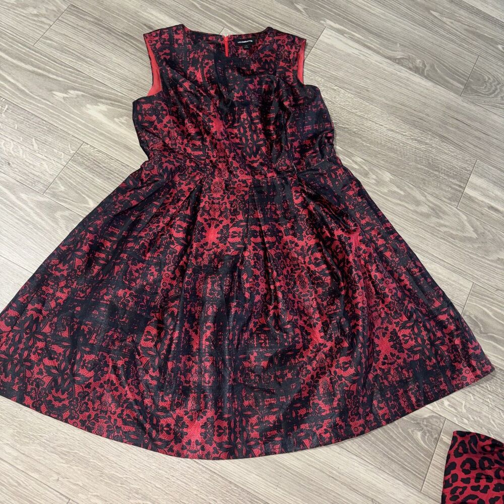 Liz Claiborne Red Black Burnout Sleeveless Cocktail Dress Size 14